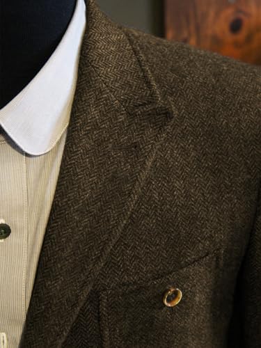 Men's Tweed Jackets Herringbone Peaked Lapel Three Buttons Vintage Blazer British Sport Coat with Pockets3