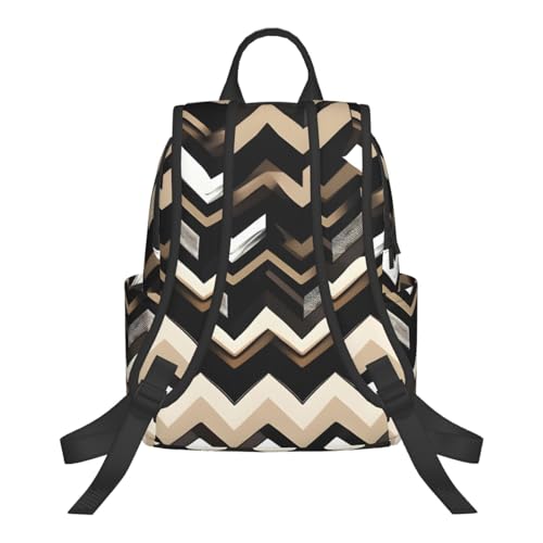 Sac à dos léger zigzag noir blanc et brun clair taille unique polyvalent