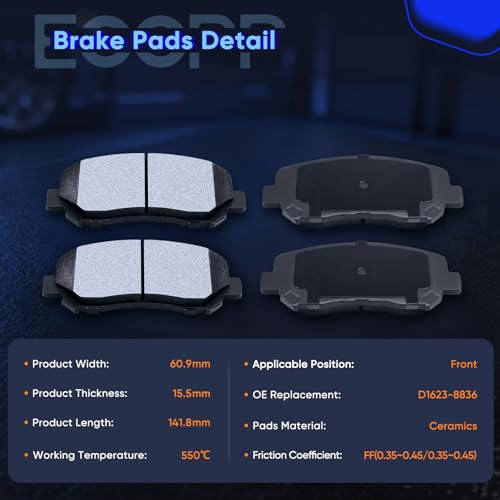 Image of ECCPP D1647 D1623 Front Rear 8PCS Ceramic Brake Pads Set For Dodge For Dart | 2013 2014 2015 2016;w /Hardware