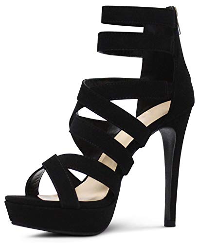 Marcorepublic Indianapolis Women's Open Toe High Platform High Heeled Shoes Stiletto Dress Sandals - (Black Nbpu)- 8 #TOP4