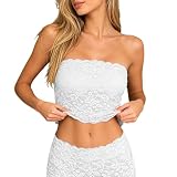 Duohropke Trägerloser BH Damen Blumen Lace Tube Tops Spitze Bandeau Top ohne Träger Strapless Bra ohne Bügel Ärmellos Crop Top Transparent Sommer Oberteile Bequemer Nahtlose Unterwäsche