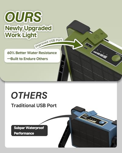Image of 120W Solar Rechargeable Work Light, Portable Flood Light with Stand, 144 LED 10000LM Led Work Light with 4 Modes, IP66 Waterproof Outdoor Working Light for Emergency Repair Mechanic Camping
