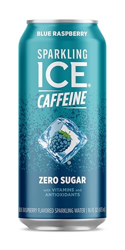 Sparkling Ice Caffeine, Blue Raspberry Sparkling Water with Caffeine, Zero Sugar, with Antioxidants and Vitamins,16 fl oz Can