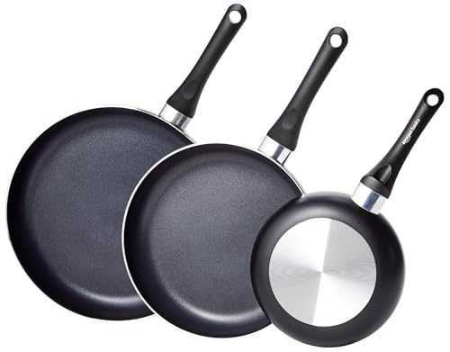 Amazon Basics Set di 3 padelle antiaderenti in ceramica, 20,3 cm, 25,4 cm e 30,5 cm, colore nero