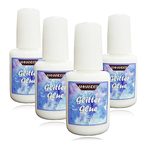 Rogimuma Hautkleber für Glitzertattoos - 8ml Glitter Glue Pinselflasche Wasserlöslich Glittertattoo-Kleber Ideal für Halloween Karneval Motto-Party Kostüm-Events & Make-up Artists (4Pcs)