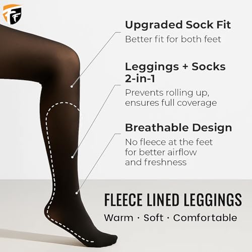 Image of FF Fleece Lined Tights Women Leggings Thermal Pantyhose Fake Translucent Opaque High Waisted Winter Warm Sheer Tight (Waist Size: 26 to 34Inch Stretchable) - Free Size