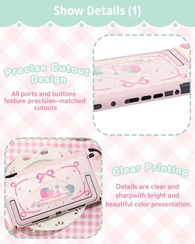 Image of GeekShare Strawberries with Cream Case Compatible with Switch 2, Slim Separable Soft Silicone Protective Shell with 2 Thumb Grip Caps -- Pink