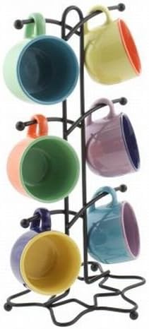 Small Coffee Cup Tree Holds 6 Espresso & Demitasse Teacup Black Metal Holder