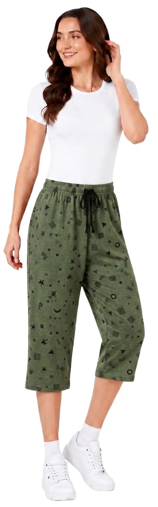 Women Printed Capri Pants Cotton Stretchable | Ladies Capri Leggings 3/4 Length Slim Fit | Printed Casual Lounge Wear Capris for Women | Summer Breathable Mid Rise Capri Pants-Pack of 1-image-4