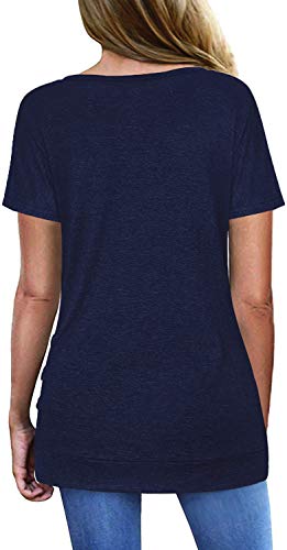 Jescakoo Short Sleeve Tunics For Women V Neck Tops And Blouses With Buttons Soft Navy Blue Xl #TOP1