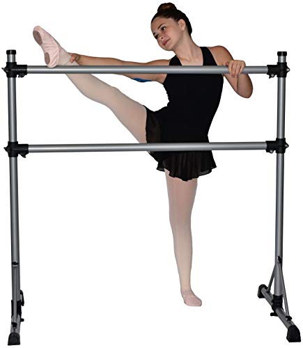 Portable Double Freestanding 4 Foot Ballet Barre, Stretch/Dance Bar, 4 Feet Fitness Barre - 29 inch Base (Silver)
