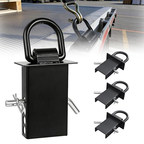 AYMMIC 4 Pack Stake Pocket D Rings, 18000lbs Heavy Duty Stake Pocket D Ring with 1/2" Hitch Pin, Removable Tie Down Anchors for Utility Trailers and Flatbeds Cargo Trucks, Black