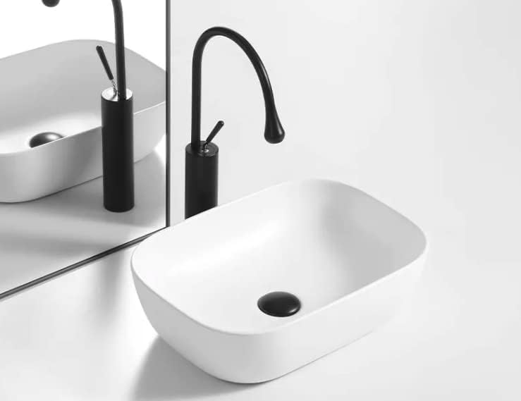 MAHISRE Ceramic Countertop Wash Basin | Designer Table Top Bathroom Basin Sink | Vessel Sink Wash Basin Over Counter for Bathroom, Hotel, Home Living Room (18x13x5.5 Inch) (Glossy White)