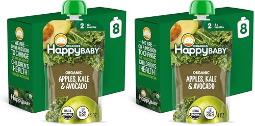 Happy Baby Organics Clearly Crafted Stage 2 Baby Food, Apples, Kale and Avocadoes, 4 Ounce (8 Count) (Pack of 2) image 3