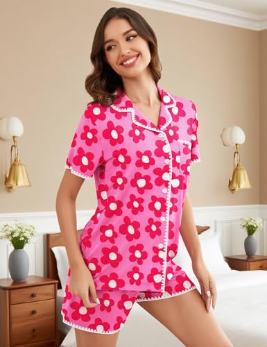Image of SWOMOG Womens Button Down Pajamas Set Short Sleeve Sleepwear Bride Soft Pj Lounge Sets XS-3XL