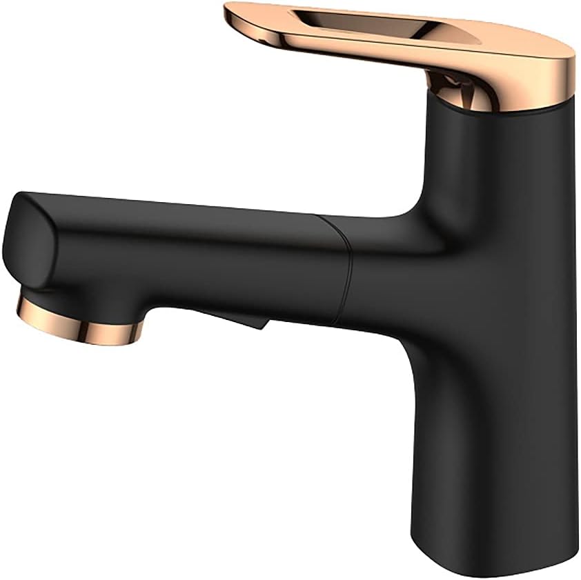 Amаzіng 🔥 JiuZhuo Bathroom Sink Faucet with Pull Out Sprayer, Single Handle Basin Mixer Tap Black Rose Gold, Lavatory Pull Down Vessel Sink Faucet with Rotating Spout(Rose Gold, Black)