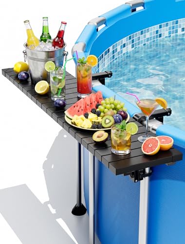 POOLHOUR Above Ground Pool Side Bar, 49.4×9.6 Heavy-Duty Galvanized Iron Poolside Table, 110LBS Load Swim Up Bar, Fits Top Rails 4.48 or Less, Swimming Pool Accessories for Round & Oval Pools
