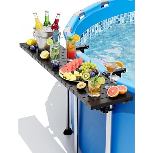 POOLHOUR Above Ground Pool Side Bar, 49.4Γ9.6" Heavy-Duty Galvanized Iron Poolside Table, 110LBS Load Swim Up Bar, Fits Top Rails 4.48" or Less, Swimming Pool Accessories for Round & Oval Po