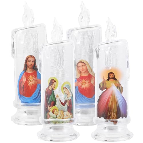 Toyvian Velas LED de Jesús con Base Lámpara de Vela Eléctrica Cónica para Decoración Navideña y Pascua Reutilizables para Ambiente Sagrado y Hogar