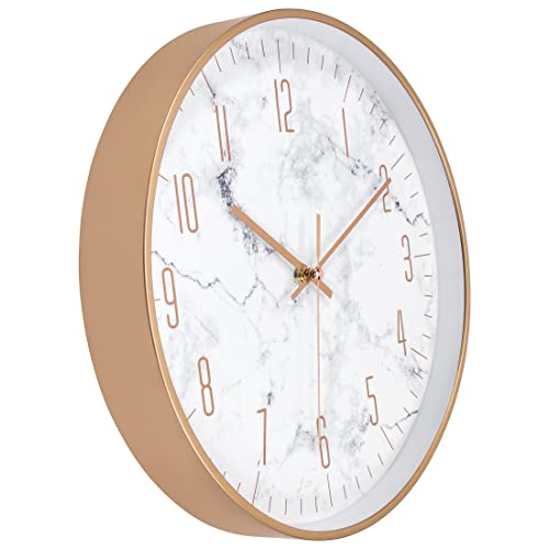 Lumuasky Rose Gold Wall Clock Battery Operated Modern Silent Non-Ticking 12 Inch Analog Decorative Clock For Living Room Bedrooms Kitchen Office (Marble Dial) #TOP1