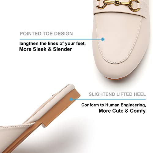 Cicomuin Buckle Beige Mules For Women Flats Round Toe Slip On Backless Loafers Ladies Work Shoes Size 9 #TOP3