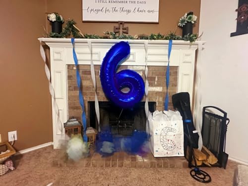 Image of 6 Balloon 40 inch Blue Number Balloons for 6th Birthday Party Decoration | Saturated Color, Large 40 in, With Inflation Straw & Hanging Hole, Great for Men's Party, Back-To-School Season, Pool Party