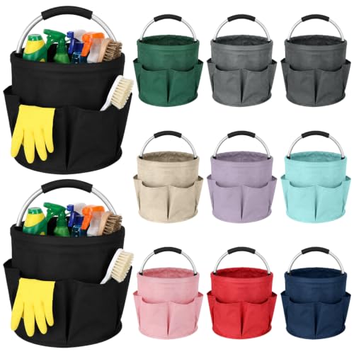 Image of LemonRoad 10 Pack Cleaning Caddy with Handle Bulk 17L Collapsible Cleaning Supplies Organizer, Waterproof Oxford Cloth Tote with 6 Pockets & Soft Grip Handle for Housekeeping, Office, Home, Garden