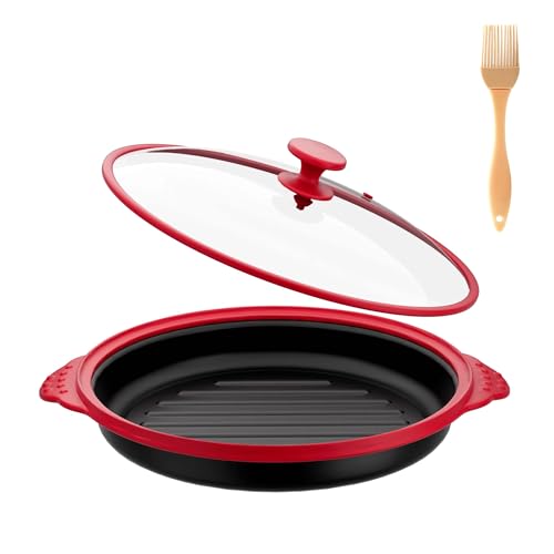 Microwave Grill Pan with Glass Lid, Microwave Griller & Crisper Pan for Grilling, Frying, Browning and Crisping, Multi-Purpose Microwave Cookware for Grill Meat, Sandwich & Vegetable by Lkicwah - Used condition - US$33.59