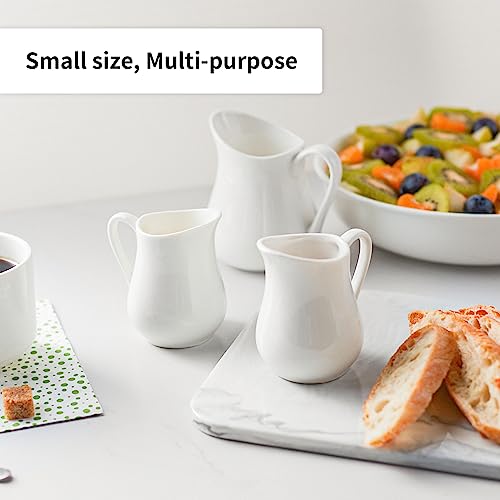 Gurygo 4 Pack 4 Oz Classic White Creamer with Handle - Small Ceramic Creamer Pitcher Set - Fine Porcelain Small Milk Pitcher for Coffee Milk Sauces Salad, Microwave & Freezer Safe - Thumbnail 6