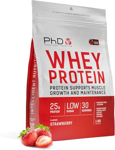 Phd Nutrition Whey Protein En Polvo 1kg Fresa Suplemento Proteico Alto En Proteínas Con 25g De Proteína Por Porción, Informed Protein, Enriquecido Con Cultivos Bien Tolerados