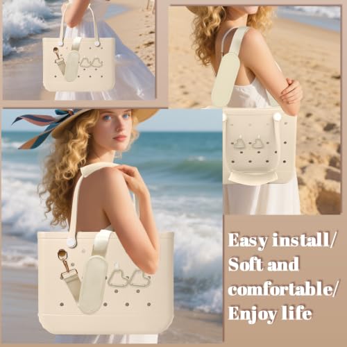 Image of LBU Strap for Bag Accessories with Handle Wrap, Shoulder Pad, Metal Connectors, 2Pcs Key Holders Crossbody Replacement Shoulder Strap Wrap for XL Medium Rubber Tote Beach Bags(Cream White)