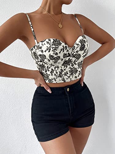 Soly Hux Women's Casual Floral Print Lace Up Back Sleeveless Spaghetti Strap Bandeau Tube Crop Corset Top Floral Multi M #TOP2