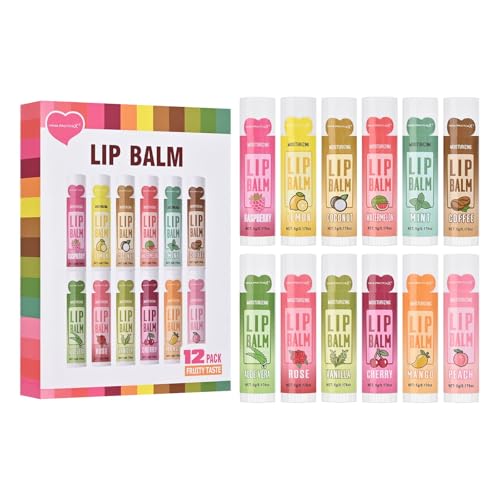 KYDA 12 Stück Lippenbalsam Set, natürliche Feuchtigkeitsspendende Lippenbalsamen Masse mit Vitamin E, Lippenbalsam für die Reparatur trockener Lippen und zerrissener Lippen