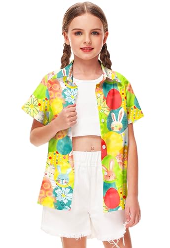 Image of Remimi Unisex Kids 4th of July Button Up Shirt Boys American Flag Print Hawaiian Beach Short Sleeve Tops 5-14 Years