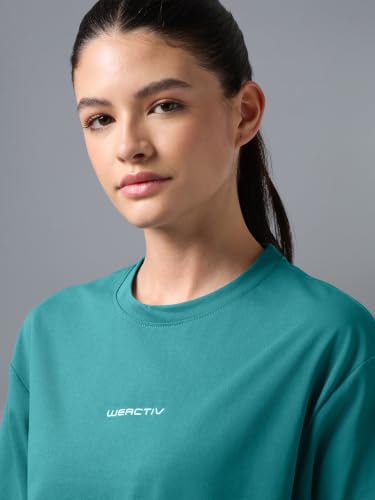 Image of TECHNOSPORT Women's Printed Boxy Fit Round Neck T-Shirt COTFLEX Half Sleeve Slip On Polyester for Gym Yoga Workout UPF50+ Anti Odour