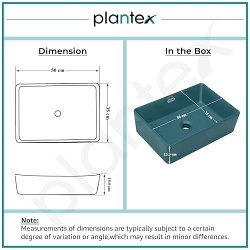 Image of Plantex Ceramic Washbasin for Bathroom /Rectangle Tabletop Wash Basin /Countertop Vessel Sink for Home /Office (Matt Green - 20 x 14 x 6 Inch)