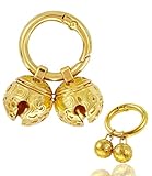 Morn Light Dog Bells for Collar - 2 Pack Gold Plated Brass Dog & Cat Bells with Engraved Protective Charm, Quick Clasp for Anti-Lost Tracking, Gift for Small & Medium Pet Lovers (Gold,S+M)