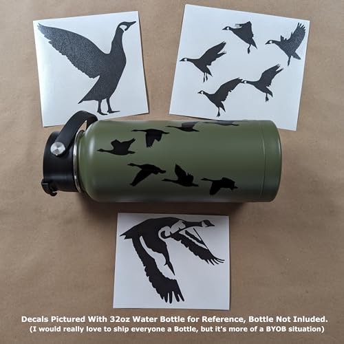Image of Goose Decal 4 Pack: Detailed Goose Flying, Waterfowl Geese Flying V Formation, Canadian Geese Landing, Goose Flapping Wings (Black, Large ~5 inch)