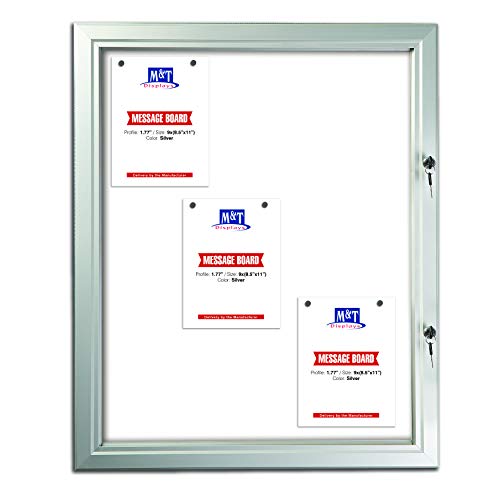 M&T Displays Enclosed Lockable Magnetic Showboard 9X(8.5x11) Inches Silver Aluminum Outdoor Noticeboard for Office School Classroom Hospital Commercial Use