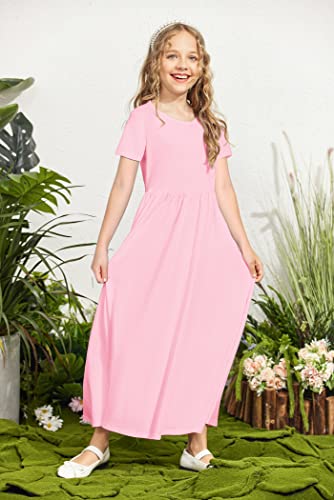 Image of Arshiner Girls Maxi Dress Long /Short Sleeve Casual Holiday Dress with Pockets for 5-13 Years