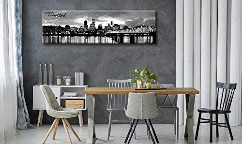 Image of DJSYLIFE Portland Skyline Canvas Print Wall Art,Cityscape Decor 13.8 inchx47.3 inch | Modern City Landscape Wall Art, USA Skyscraper, Panoramic Night View Painting, Office Living Room Home Decor, Ready to Hang