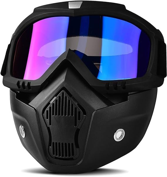 Motorcycle Helmet Riding Goggles Glasses With Removable Face Mask, Detachable Goggles With Mouth Filter, Paintball Mask, ATV, Dirt Bike, Riding, Windproof, Ski, Helmet Goggles (Color)