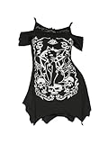 SOLY HUX Women's Plus Size Gothic Cold Shoulder Graphic Tee Shirts Short Sleeve Y2k Tops Festival Rave Outfits Streetwear Black Graphic 3X-Large Plus