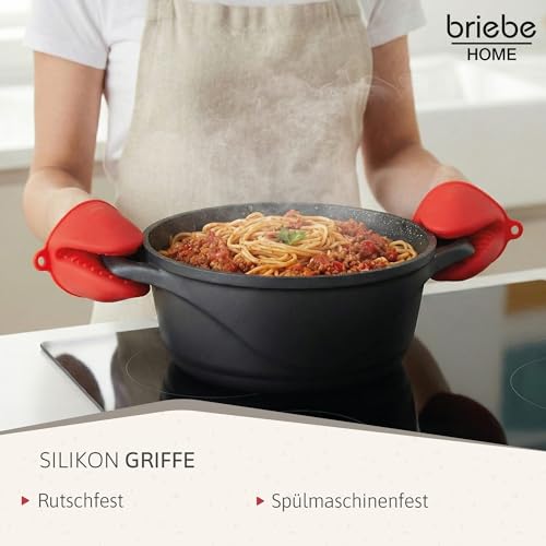 Foto von briebe Topfset Induktion 8-Teilig, Kochtopf Set 4 Töpfen aus Aluminiumguss, Antihaftbeschichtung ILAG GRANITEC ohne PFOA, Deckeln aus Glass, Topfhandschuhe Silikon, Glaskeramik, Gas, Ofen, MGK-12