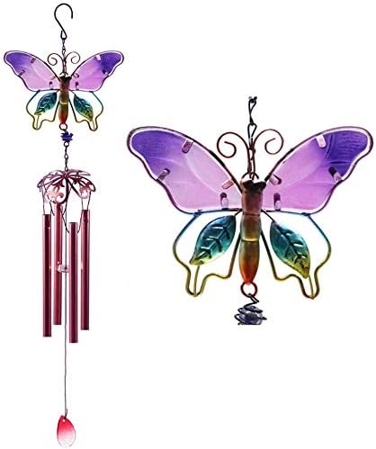 FLCSIed Wind Chime Indoor/Outdoor - Waterproof for Gold Aluminum Tube Handmade Metal Music Wind Chime, Mobile Romantic Wind-Bell for Home, Party, Festival Decor, Garden Decoration (Butterfly 2)