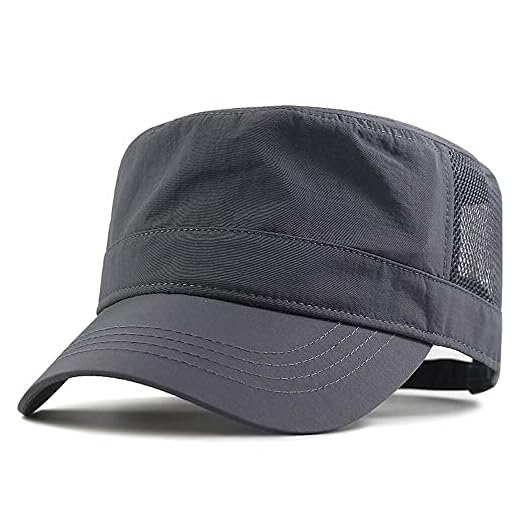 XXL 62-65 cm Flat Top Style Army Cap,Oversize Quick-Drying Breathable Mesh Hat, Grey, XXL