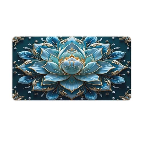 Tapis de souris antidérapant lotus bleu 76x40 cm pour éviter la fatigue des poignets