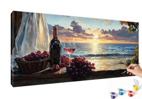 Pintar por números 80x160cm de uva y mar con lienzos y pinceles RB-158