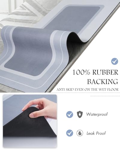 Image of MontVoo-Bath Mat Rug Long Non Slip Super Absorbent Bathroom Runner Stain Resistant Quick Dry Thin Bathroom Mat Fit Under Door-24 inchx70 inch,Blue