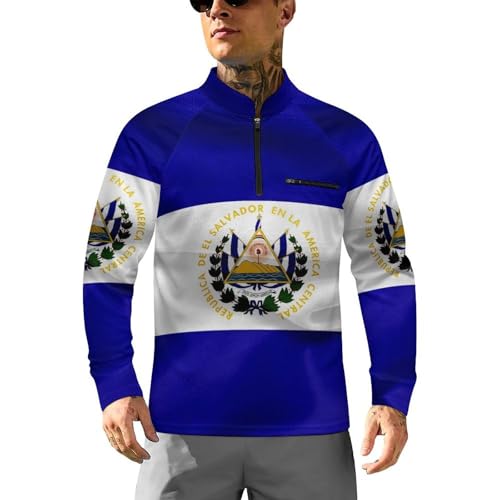 Flag of El Salvador Men's Rash Guard Long Sleeves Quick Dry Fishing Workout Shirts with Zipper